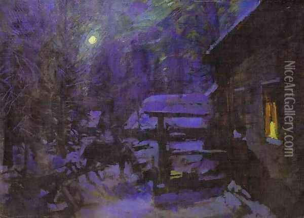 Moonlit Night, Winer, 1913 Oil Painting - Konstantin Alexeievitch Korovin