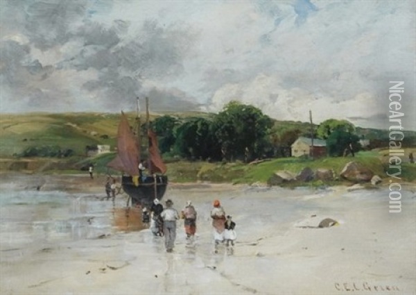 At Low Tide Oil Painting - Charles Edwin Lewis Green