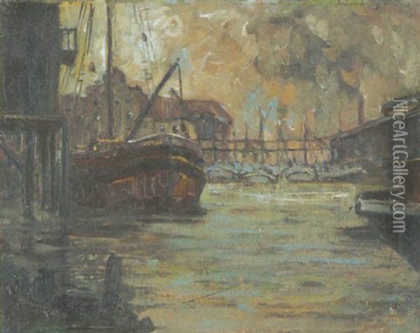 Abend Im Bremer Hafen Oil Painting - Toni Elster