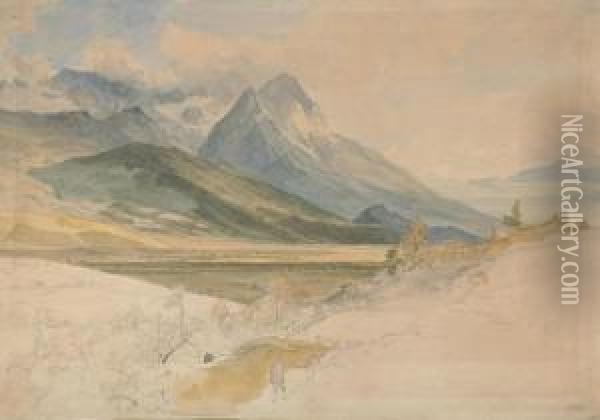 Alpenlandschaft Mit Ziegenhirt. Oil Painting - Johann Georg Paul Mohr