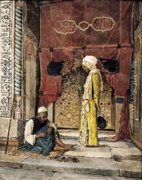 Mendiant Et Chef Arabe Oil Painting - Osman Pacha Zadeh Hamdy Bey