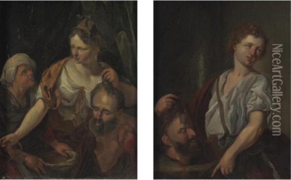 Judith With The Head Of 
Holofernes And David With The Head Of Goliath: A Pair Of Paintings Oil Painting - Jacob Van Toorenvliet