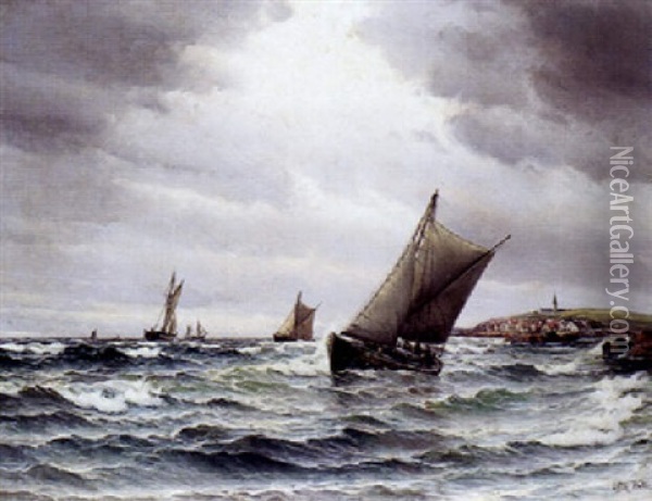 Fiskerbade Ud For Den Bornholmske Kyst Oil Painting - Vilhelm Victor Bille