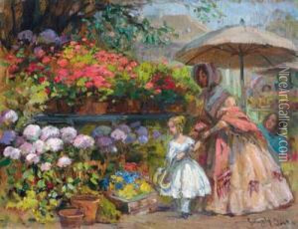 Am Blumenmarkt Oil Painting - Imre Gergely
