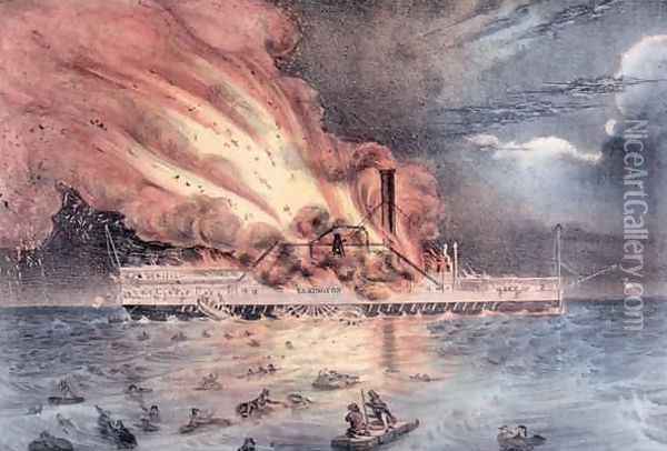 The conflagration of the steam boat Lexington in Long Island Sound Oil Painting - Hewitt, William Keesey
