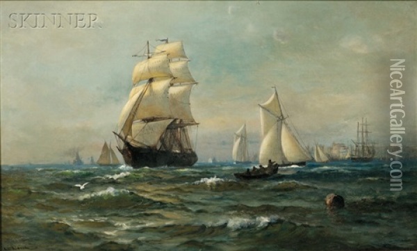 New Bedford Harbor Oil Painting - Lemuel D. Eldred