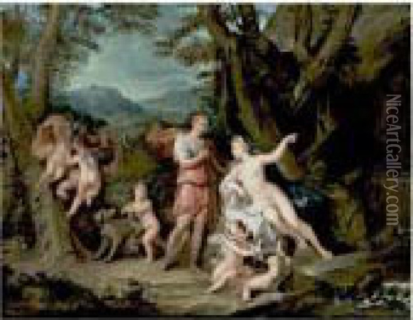 Venus And Adonis Oil Painting - Louis de Caullery