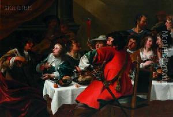 Banquet Scene Oil Painting - Jan Cossiers