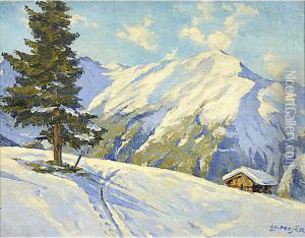Orme Di Sciatori Sulla Neve Oil Painting - George M. Moser