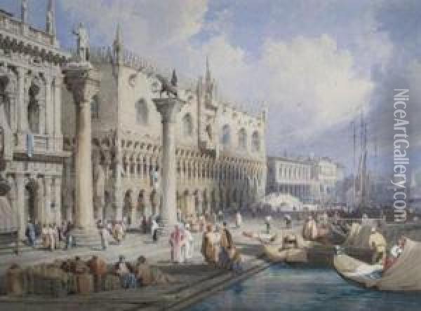 The Molo And The Doge's Palace, Venice Oil Painting - Samuel Prout