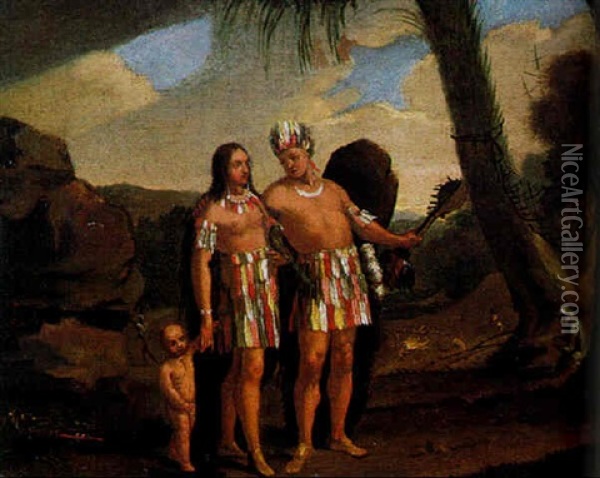 La Famille D'indiens Oil Painting - Jean Jacques Francois Le Barbier