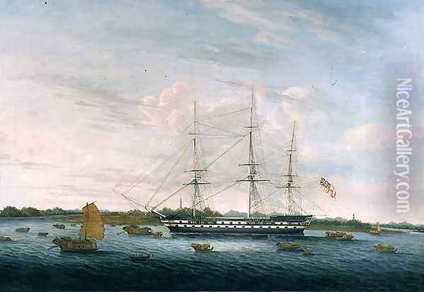 The Honourable East India Company's 'The Earl of Balcarras' at Canton, 1816 Oil Painting - Anonymous Artist