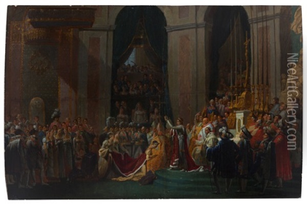 Le Sacre De Napoleon (after Jacques Louis David) Oil Painting - Alexandre Benoit Jean Dufay