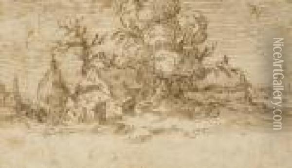 Une Chaumiere Dans Un Paysage Oil Painting - Esaias Van De Velde