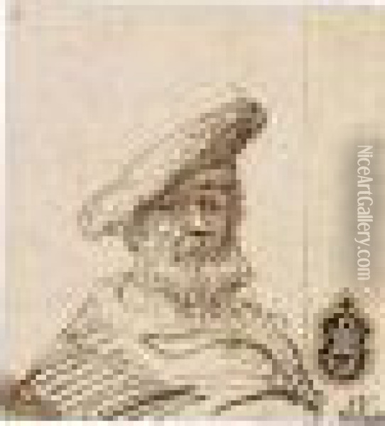 Head And Shoulders Study Of An Bearded Old Man In A Broad Beret Oil Painting - Rembrandt Van Rijn