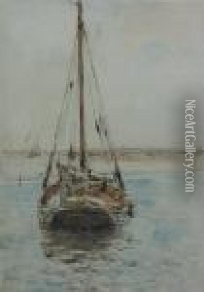 Fishing Boat At Anchor. Oil Painting - Arthur John Trevor Briscoe