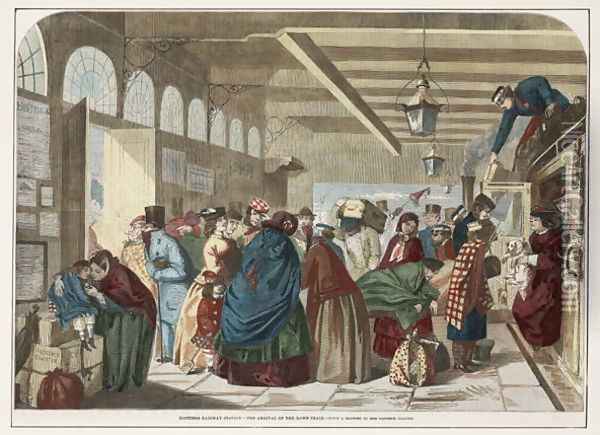 Hastings Railway Station - The Arrival of the Down-Train Oil Painting - Florence Claxton