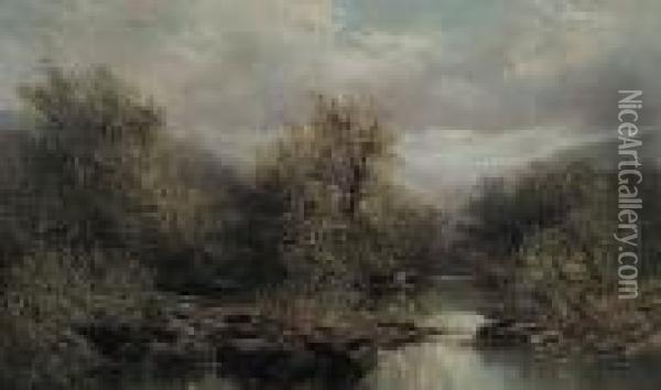 On The Upper Dart, England Oil Painting - William Widgery