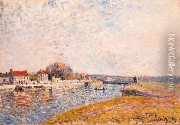Le Barrage, Canal Du Loing Saint-mamms Oil Painting - Alfred Sisley