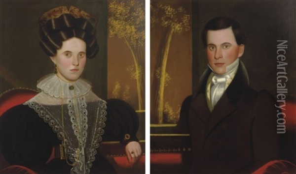 Pair Of Portraits Of A Lady And A Gentleman: Possibly Martha (coggswell) And Franklin Colburn Oil Painting - John Sherburne Blunt