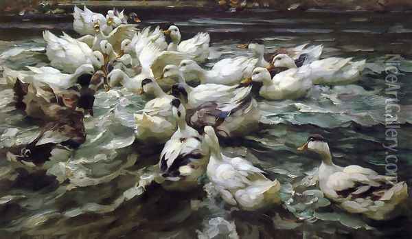 Ducks in a Pond Oil Painting - Alexander Max Koester