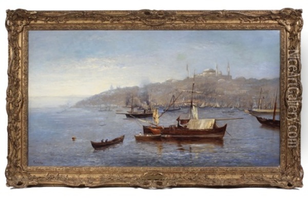 A Misty Morning - The Mosque Santa Sophia & Golden Horn, Constantinople Oil Painting - Paul H. Ellis