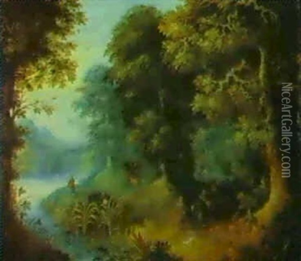 Wooded Landscape With Figures Oil Painting - Abraham Govaerts