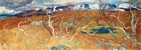 Autumn Scene From Tornetrask Oil Painting - Helmer Osslund