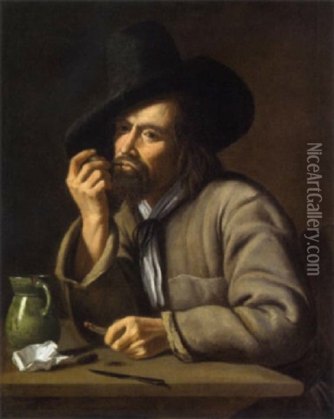Ein Pfeife Rauchender Mann Mit Schlapphut Oil Painting - Martin Dichtl