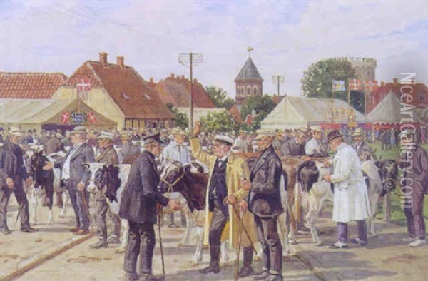 Markedsdag I Viborg Oil Painting - Rasmus Christiansen