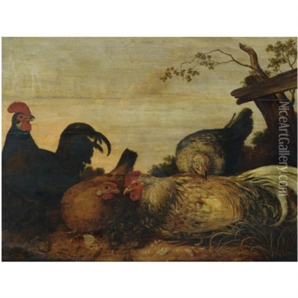 Poultry In A Landscape Oil Painting - Gysbert Gillisz de Hondecoeter