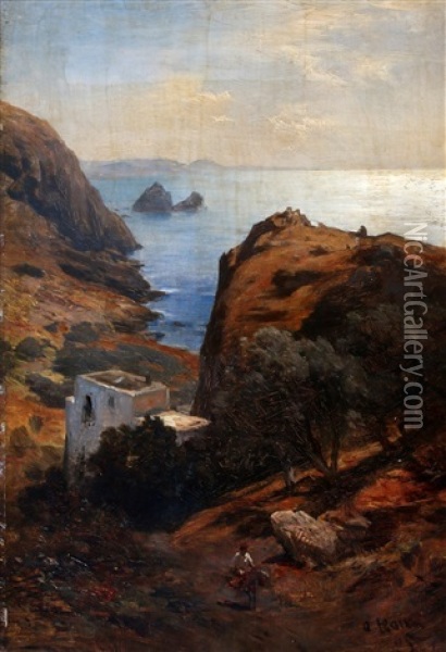 Kustlandschap Bij Capri Oil Painting - Albert Flamm