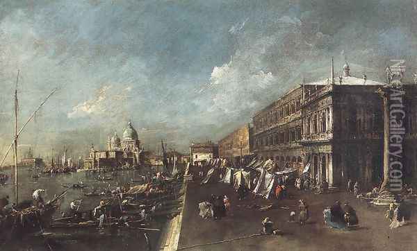 View of the Molo towards the Santa Maria della Salute 1775-80 Oil Painting - Francesco Guardi
