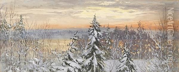 A Snowy Afternoon Oil Painting - Gunnar M. Widforss
