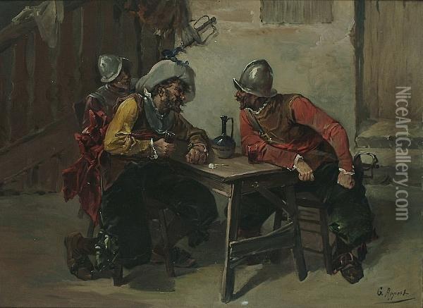 Soldiers In A Tavern Interior Oil Painting - Georges Appert