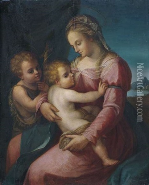 Die Madonna Mit Christus Und Dem Johannesknaben Oil Painting - Francesco (Il Poppi) Morandini