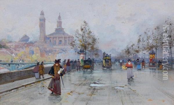 Ancien Palais Du Trocadero Oil Painting - Eugene Galien-Laloue