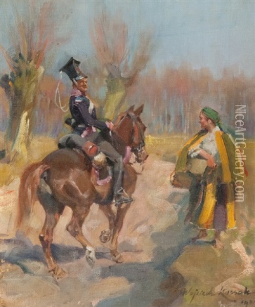 Ulan I Dziewczyna Oil Painting - Woiciech (Aldabert) Ritter von Kossak