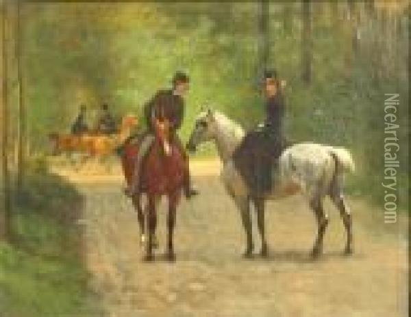 Two Riders In A Park Oil Painting - John Lewis Brown