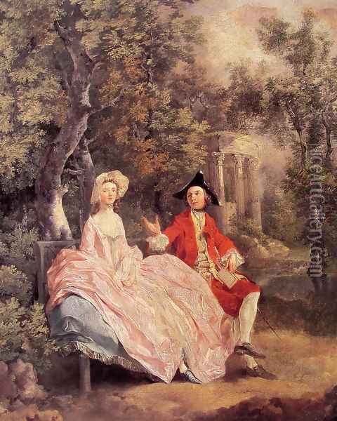 Conversation in a Park c. 1740 Oil Painting - Thomas Gainsborough