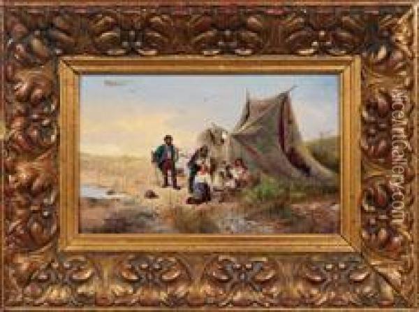 Rastende Zigeunerfamilie In Der Puszta Oil Painting - Leopold Burger