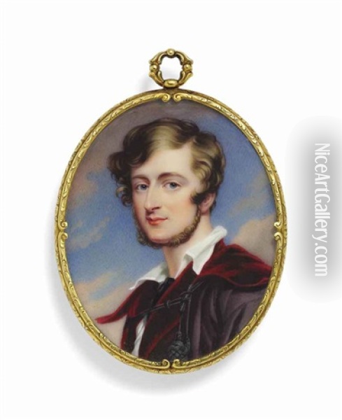 William Craven, 2nd Earl Of Craven (1809-1866), In A Purple Coat Lined With Red Velvet, Red Velvet Waistcoat Oil Painting - George Hayter