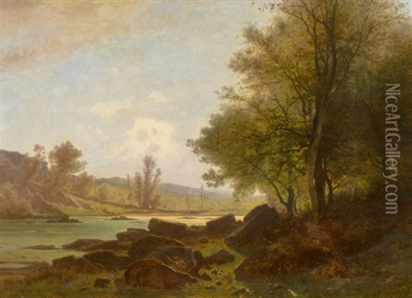 Paysage De Riviere Oil Painting - Gustave Eugene Castan
