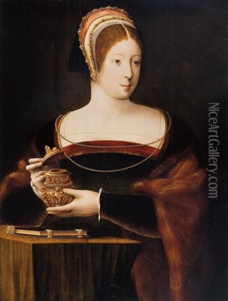 The Magdalene Holding A Jar Of Unguent Oil Painting -  Master of the Female Half Lengths