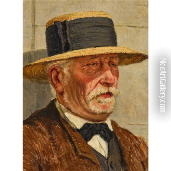 Brustportrat Eines Mannes Mit Strohhut Oil Painting - Henri Van Muyden
