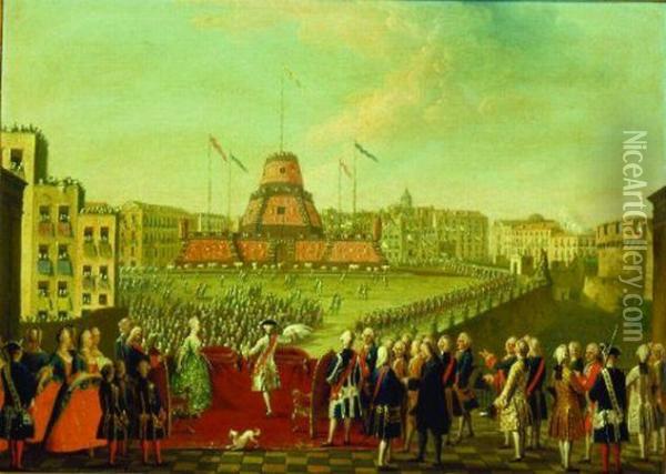 Fete At Naples On The Occasion 
Of The Marriage Of The King To Thearch Duchess Maria Carolina Of Austria
 In 1768 Oil Painting - Pietro Fabris