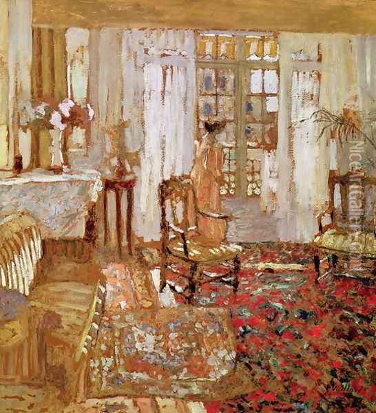 Interior with a Woman in Yellow in Front of a Window Oil Painting - Jean-Edouard Vuillard