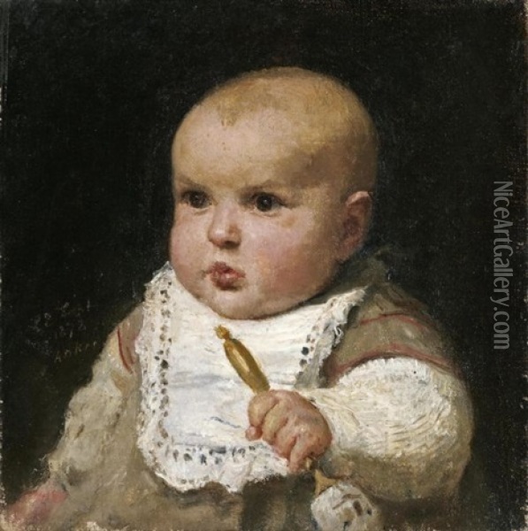 Kleinkind Mit Rassel (infant With Rattle) Oil Painting - Albert Anker