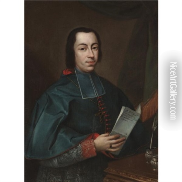 Portrait Of Francesco Agostino Della Chiesa, Bishop Of Vigevano Holding A Letter Oil Painting - Davide Loreti
