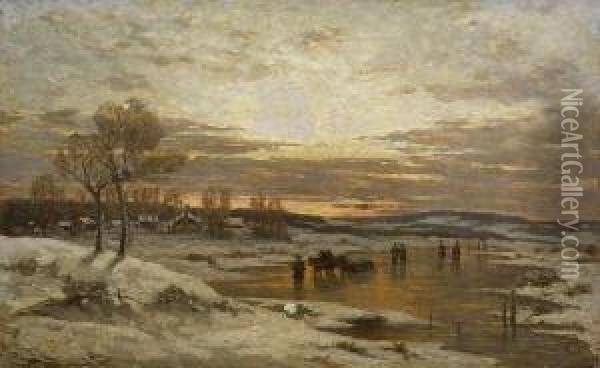 Winterlandschaft In Der
 Abenddammerung. Oil Painting - Adolf Stademann